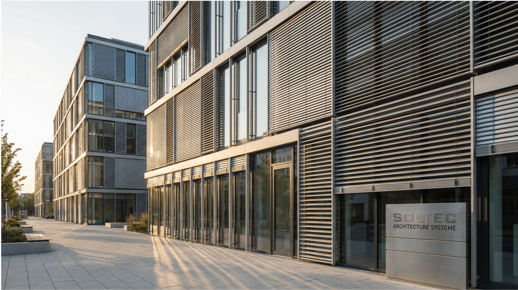 Sonnenschutzsysteme an einem Verwaltungsgebäude